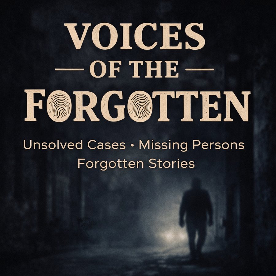 Voices of the Forgotten podcast cover art: Unsolved Cases, Missing Persons, Forgotten Stories
